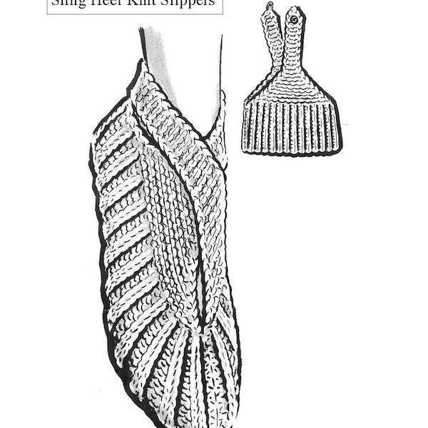 Vintage Knit Slipper Pattern sling heel instant download knitting pattern