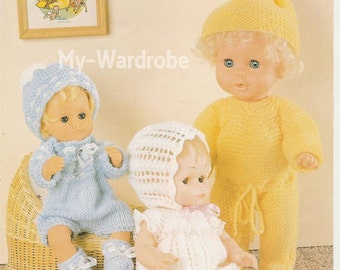 Vintage Doll Clothes to fit 12, 14 ,16 inch dolls 3 outfits instant download knitting pattern