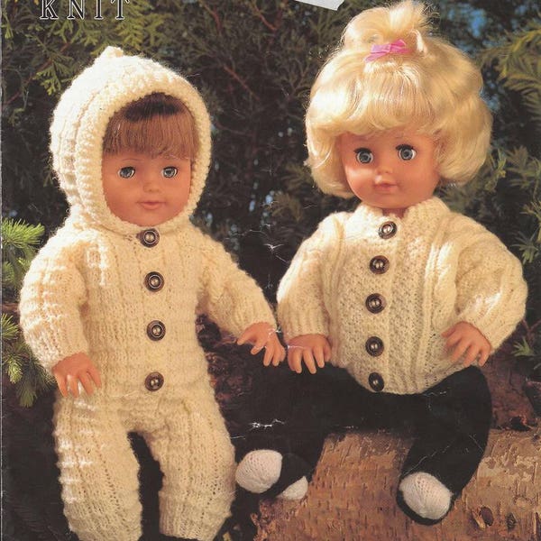 Knit Doll Clothes Aran Style Outfits to fit 15 inch baby dolls instant download knitting pattern