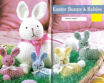 Crochet Easter Bunny and Baby Bunnies toys decor instant download crochet pattern