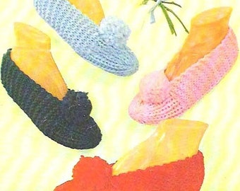 Vintage Knit and Crochet Cuddle Mocs Slippers child and adult sizes pattern instant download knitting pattern