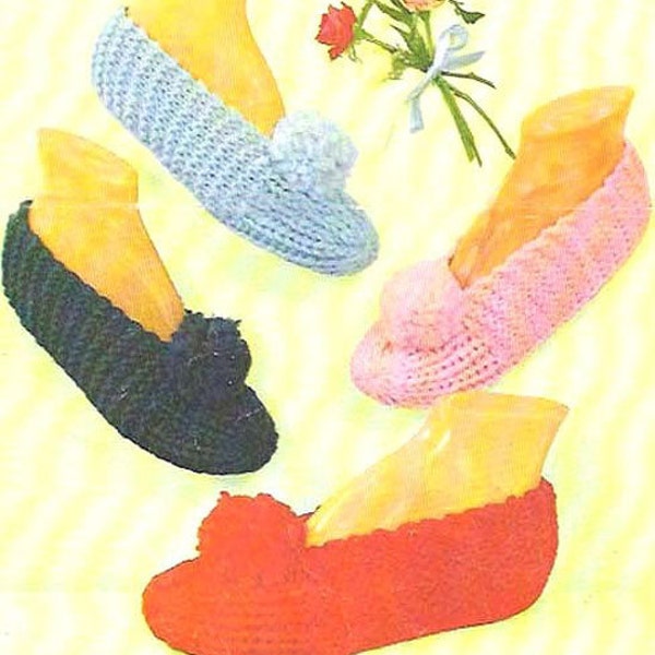 Vintage Knit and Crochet Cuddle Mocs Slippers child and adult sizes pattern instant download knitting pattern