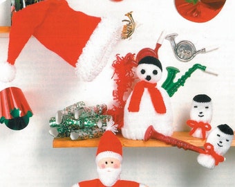 Knit Baby Santa Hat Mitts and Snowman Set Father Christmas Doll Toy instant download knitting pattern