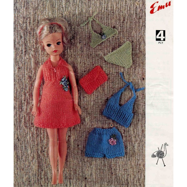 Vintage Knitting Patterns for Sindy fashion Dolls bikini outfit instant download knitting pattern