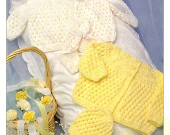 Knit Pattern baby coat bonnet bootees instant download knitting pattern