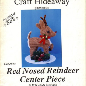 Crochet Red Nosed Reindeer Center Piece instant download vintage crochet pattern image 1