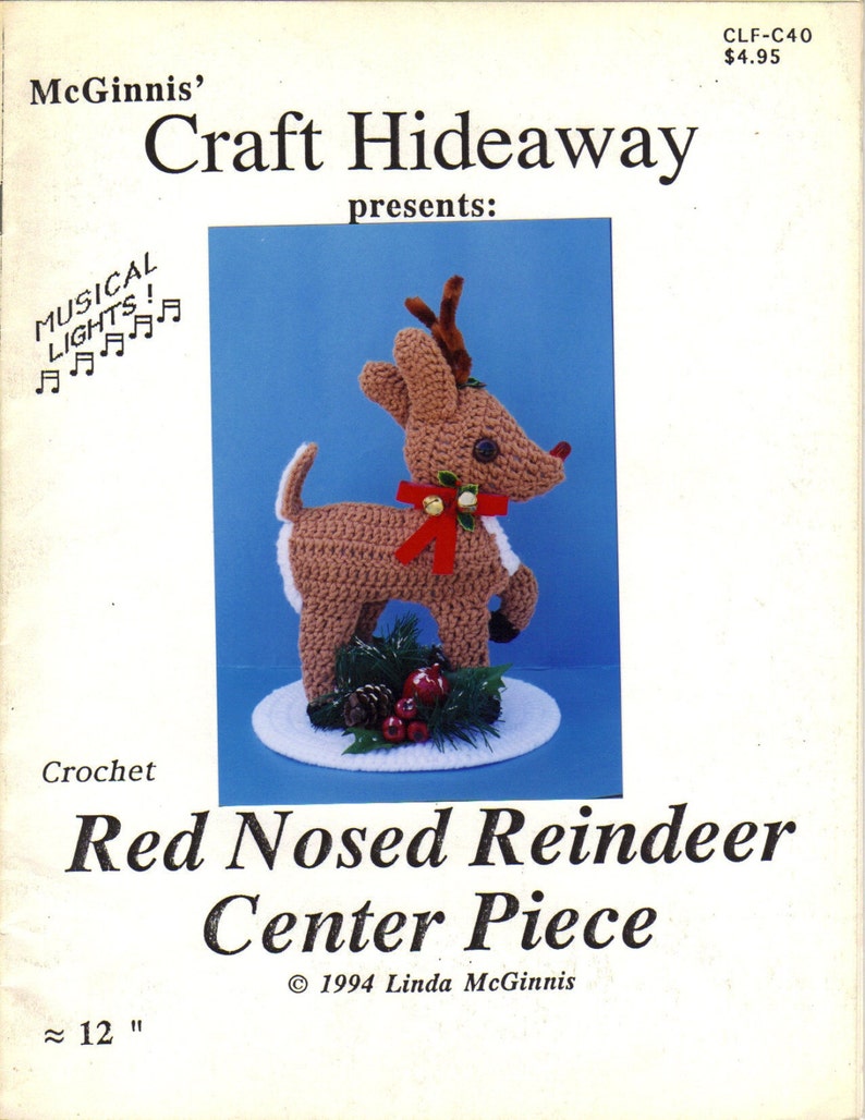 Crochet Red Nosed Reindeer Center Piece instant download vintage crochet pattern image 1