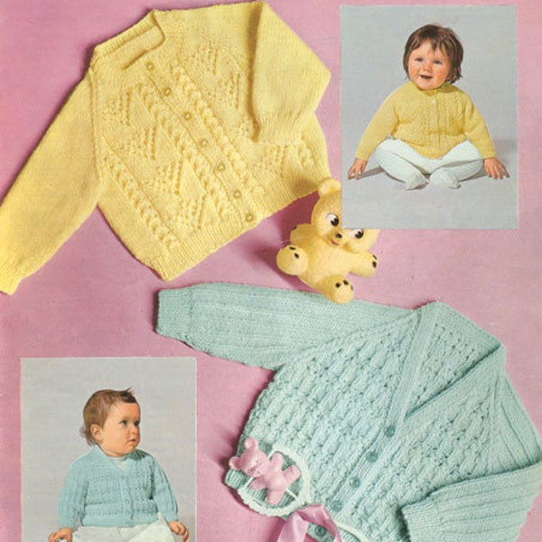 Vintage Knit Pattern Raglan Baby Cardigans to Knit quickerknit yarn instant download knitting pattern