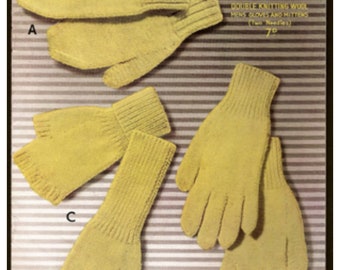 Vintage Knit 2 needle Men's Mittens and Gloves Knitting Pattern instant download