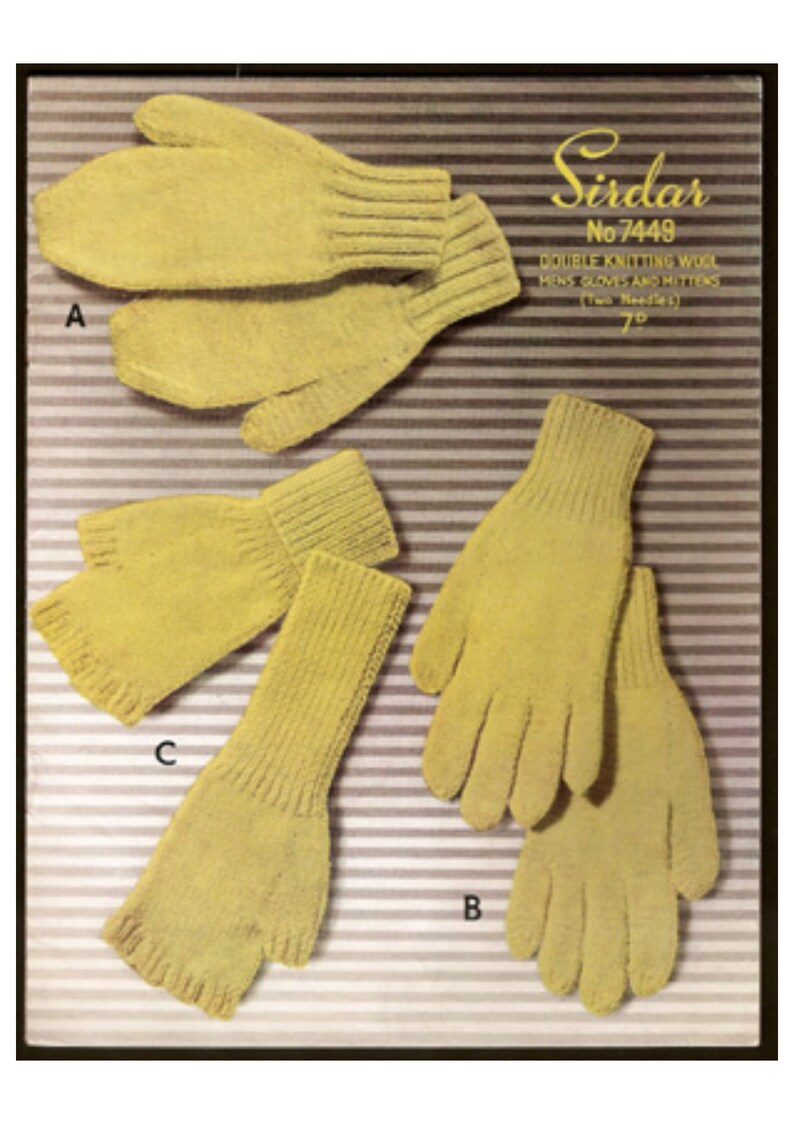 Vintage Knit 2 needle Men's Mittens and Gloves Knitting Pattern instant download image 1