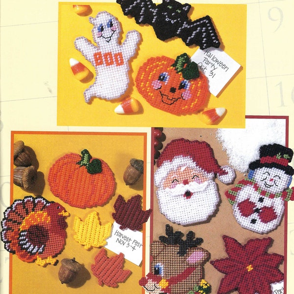 Digital Pdf Plastic Canvas Holiday Magnets Halloween Thanksgiving Christmas download pattern