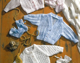 Vintage Knit Pattern Baby Cardigans in 3 styles raglan shaping instant download knitting pattern