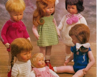 Knit Vintage Assortment Doll Clothes to fit 18 and 14 inch tall dolls instant download knitting pattern