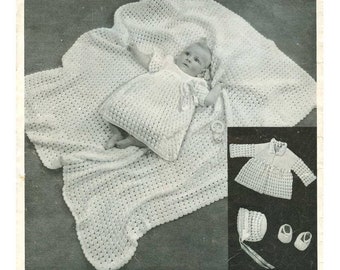 Vintage Crochet Baby Layette and Shawl Blanket instant download crochet pattern