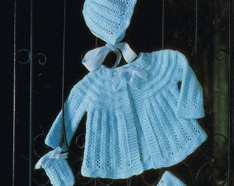 Vintage baby PDF Pattern Coat Bonnet Bootees instant download knitting pattern