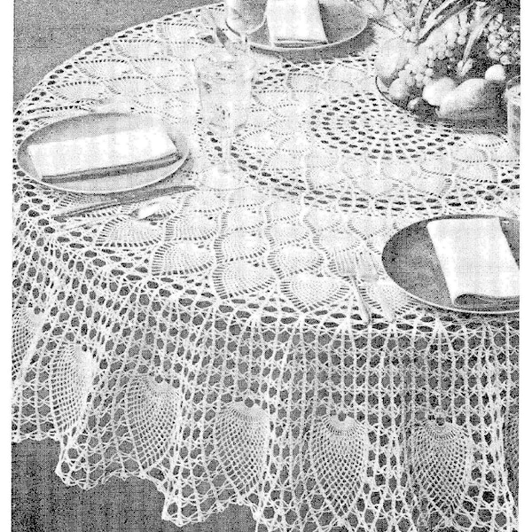 Vintage Crochet Pineapple Petals Round Tablecloth instant download crochet pattern