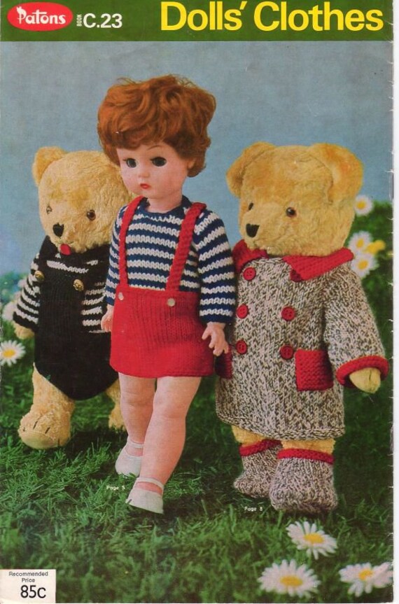 Vintage C23 Doll Clothes to fit various size dolls teddy bears 10 12 14 17 instant download knitting pattern