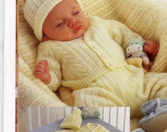 Download PDF Knitting Pattern Baby 4 ply Cable Cardigan Set to Knit instant download knitting pattern