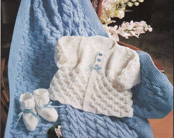 Knit Vintage Baby Coat Booties and Blanket shawl instant download knitting pattern