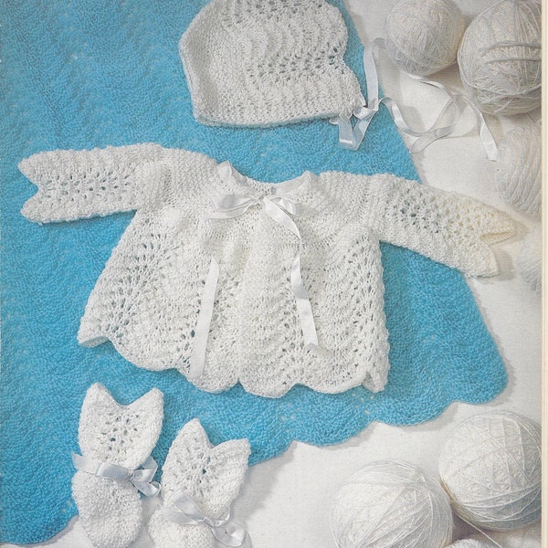 pdf vintage baby layette set sacque bonnet booties blanket instant download knitting pattern