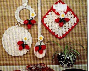 Crochet Strawberry Kitchen potholder towel holder more instant download crochet pattern