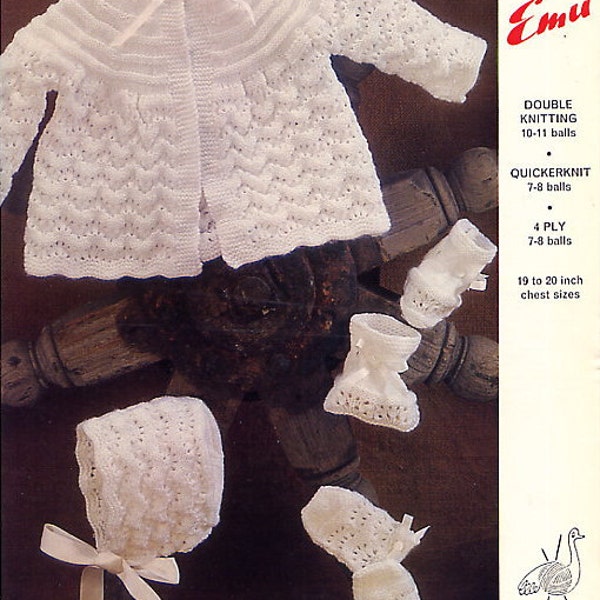 Knit Pattern Emu Vintage baby coat bonnet bootees instant download knitting pattern