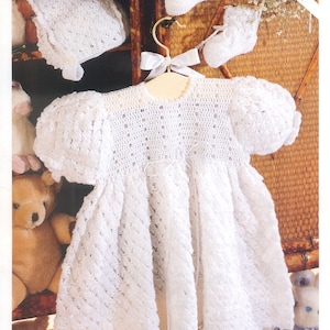 Vintage Crochet Baby Dress Bonnet Bootees instant download crochet pattern