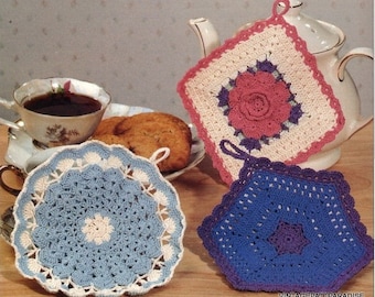 Crochet Trio Old Fashioned Pot Holders thread crochet instant download pattern