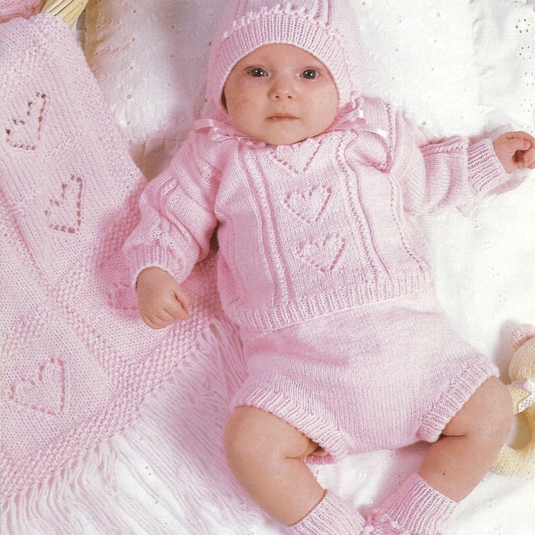 pdf baby Heart set sweater bonnet booties blanket instant download knitting pattern