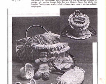 Vintage Crochet Pattern Sister Sue Baby Doll and Her Basket Too crib cradle  instant download crochet pattern