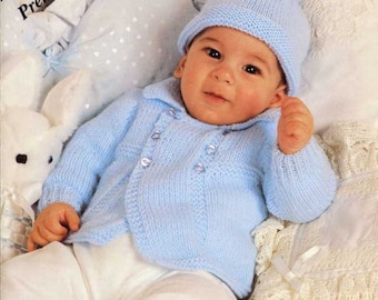 Baby Coat and Hat to Knit includes preemie size use DK yarn instant download knitting pattern