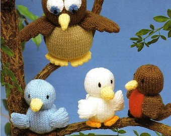 Download Toy Bird Friends owl bluebird duck knit pattern knitting pdf instant download