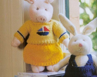 Nursery Tales Pigs and Bunny Rabbit Toys instant download knitting pattern