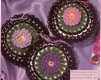 Vintage Crochet Zinnia Sachets instant download crochet pattern