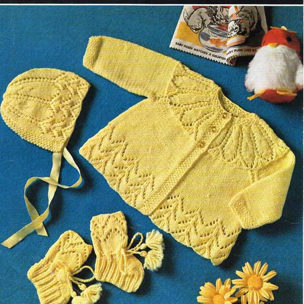 Copley Lotus 9177 Vintage Knit Pattern for baby set coat bonnet booties instant download knitting pattern