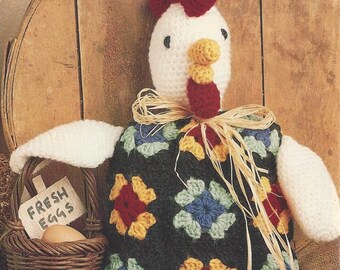 Crochet Granny Square Chicken Toy Decor instant download crochet pattern