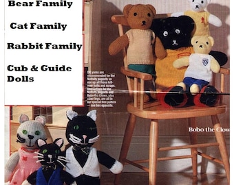 Vintage Toys to Knit Toyland Families bears cats rabbits dolls instant download knitting pattern
