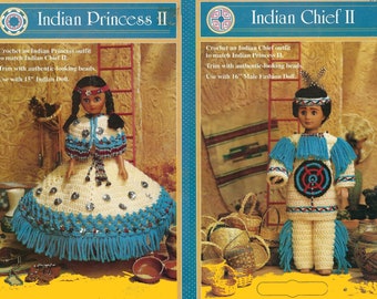 Crochet Doll Clothes Indian Chief and Princess II instant download crochet pattern