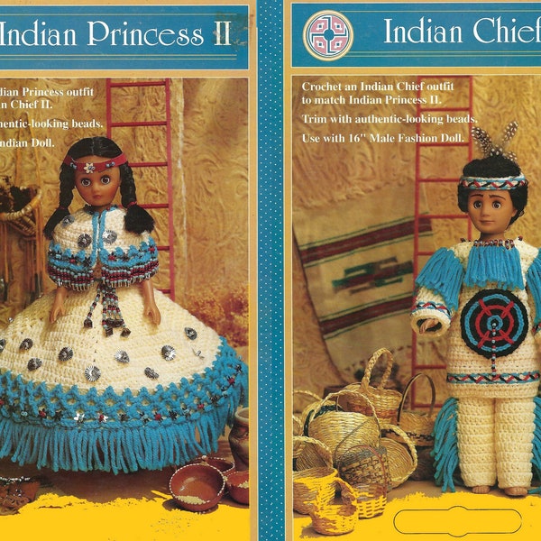 Crochet Doll Clothes Indian Chief and Princess II instant download crochet pattern