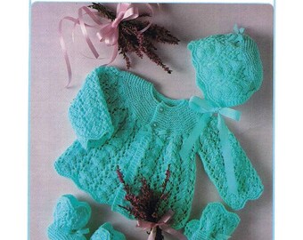 Vintage knitting pattern Argyll Matinee Coat Bonnet Bootees Mittens instant download knitting pattern