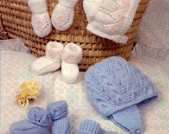 Vintage Knit Baby Booties hats and mitts knitting pattern instant download