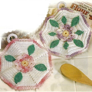 Crochet Floral Potholders thread crochet instant download pattern