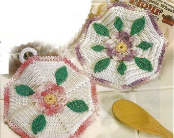 Crochet Floral Potholders thread crochet instant download pattern