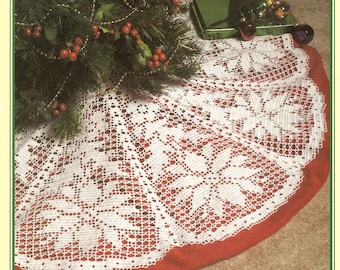 Vintage Crochet Poinsettia Christmas Tree Skirt instant download crochet pattern