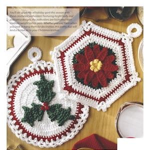 Crochet Christmas Potholders Poinsettia and Holly instant download crochet pattern