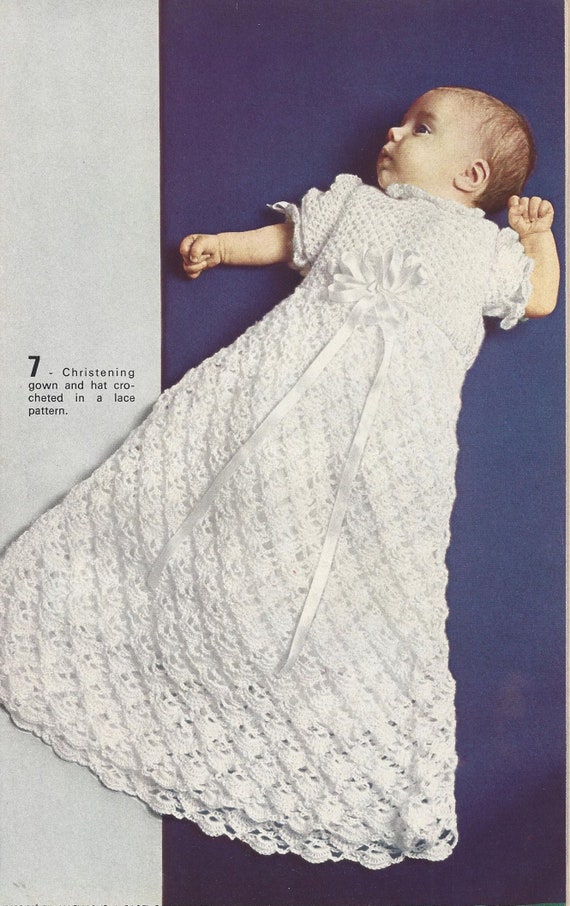 Infant Birth to 3 months Crochet Christening Gown Set PDF Instant Download Vintage Pattern