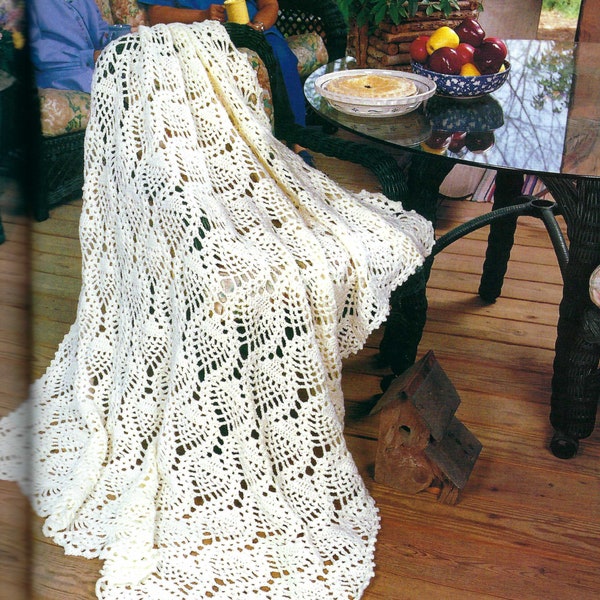 Vintage Worsted Weight Crochet Pineapple Afghan blanket instant download crochet pattern