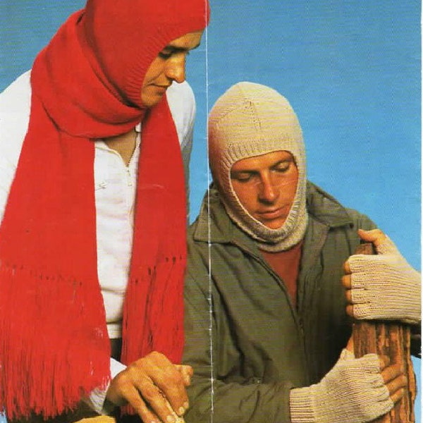 Vintage Balaclava Scarf and Mitts average size adult instant download knitting pattern