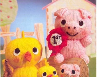 Posy Pig and Sunny the Chick animal Toys vintage knitting pattern instant download knitting pattern