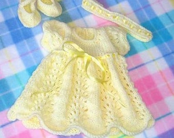 Baby Doll or Reborn Doll Knit Dress Outfit instant download knitting pattern